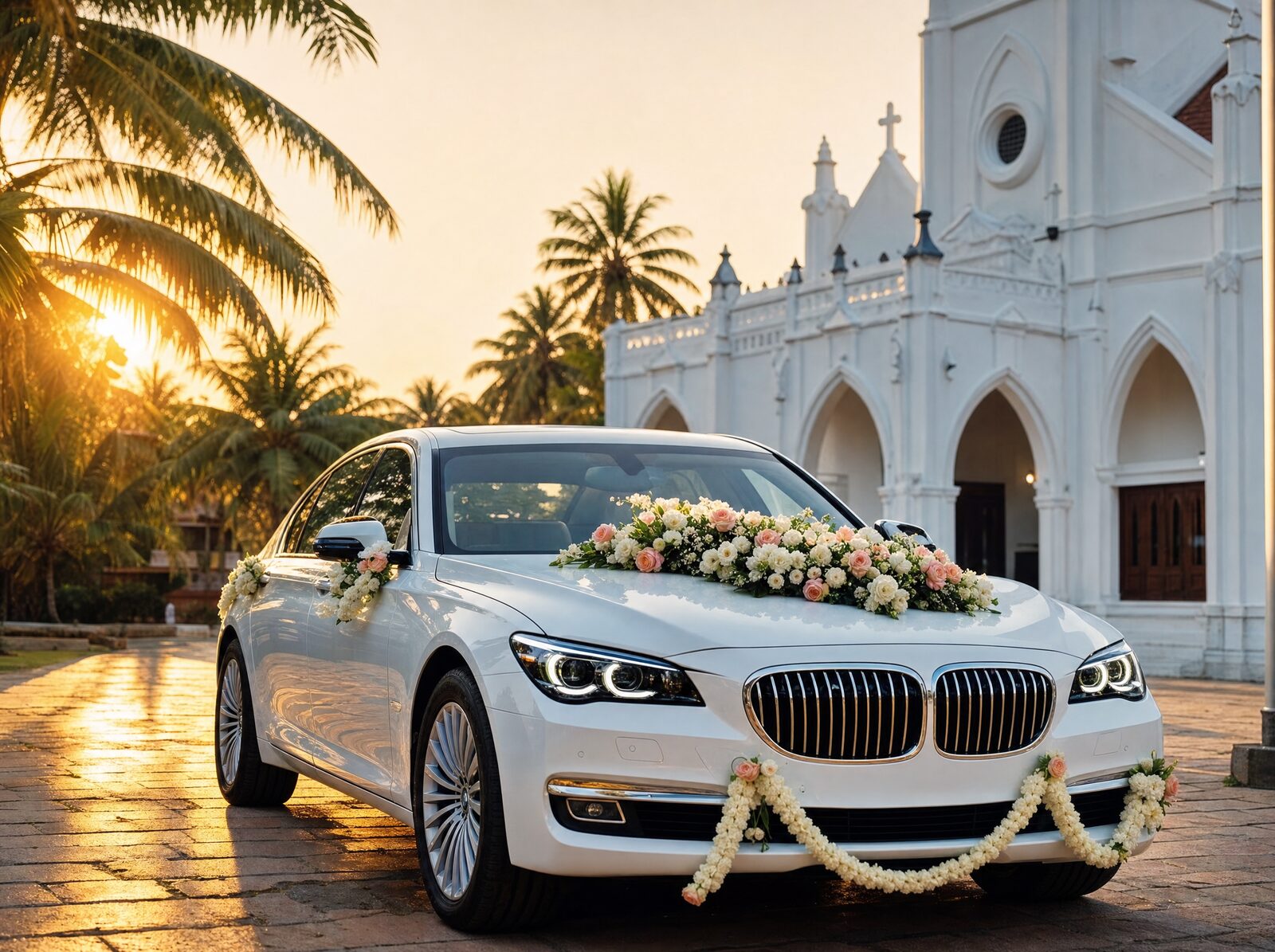 Decorated wedding car concept
